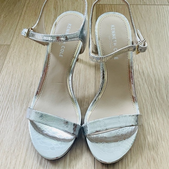 Kenneth Cole Shoes - Kenneth Cole New York Brandy 85 Ankle Strap High Heel Sandals Silver Size 7
